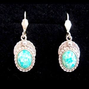 CAROLYN POLLACK STERLING 925 TURQUOISE & MOP CONFETTI DANGLE EARRINGS